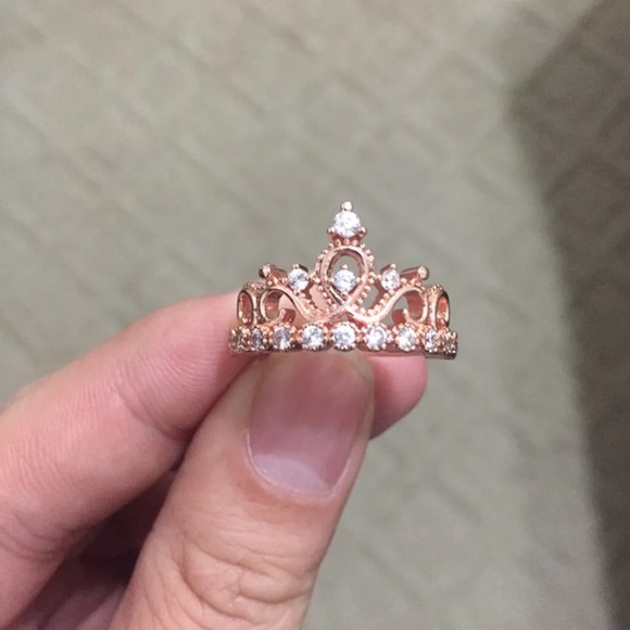 Rose Gold Austrian Crystal Princess Crown Ring - Picture 3 of 5